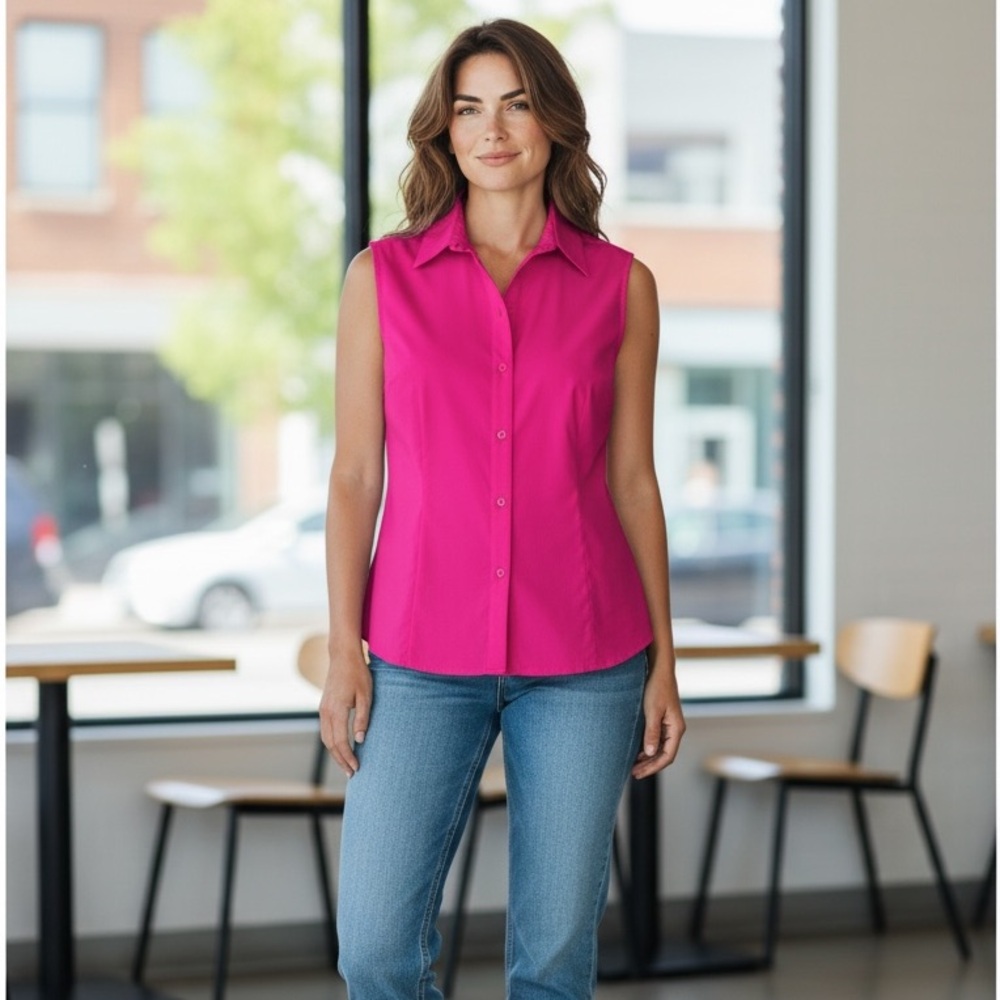 Faded Glory // Sleeveless Button-Front Blouse // Bright Pink
